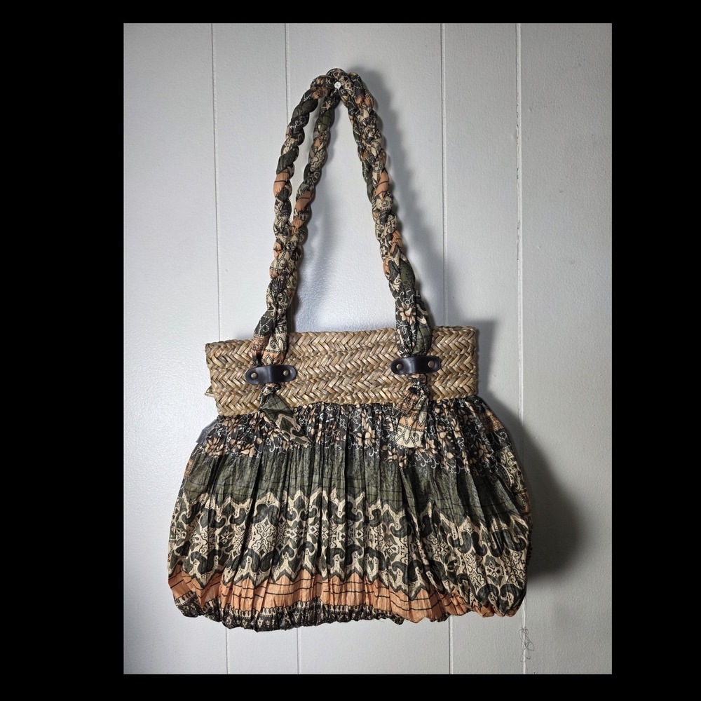 Sun Sand Straw Woven Boho Floral Shoulder Tote Handbag Purse Large